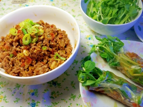 香ばしい小エビとお肉の~豆苗生春巻き